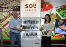 Scott Dault and Emily Dawson with Soli Organic proudly show new products that have yet to hit the stores. All grown indoors in organic soil.